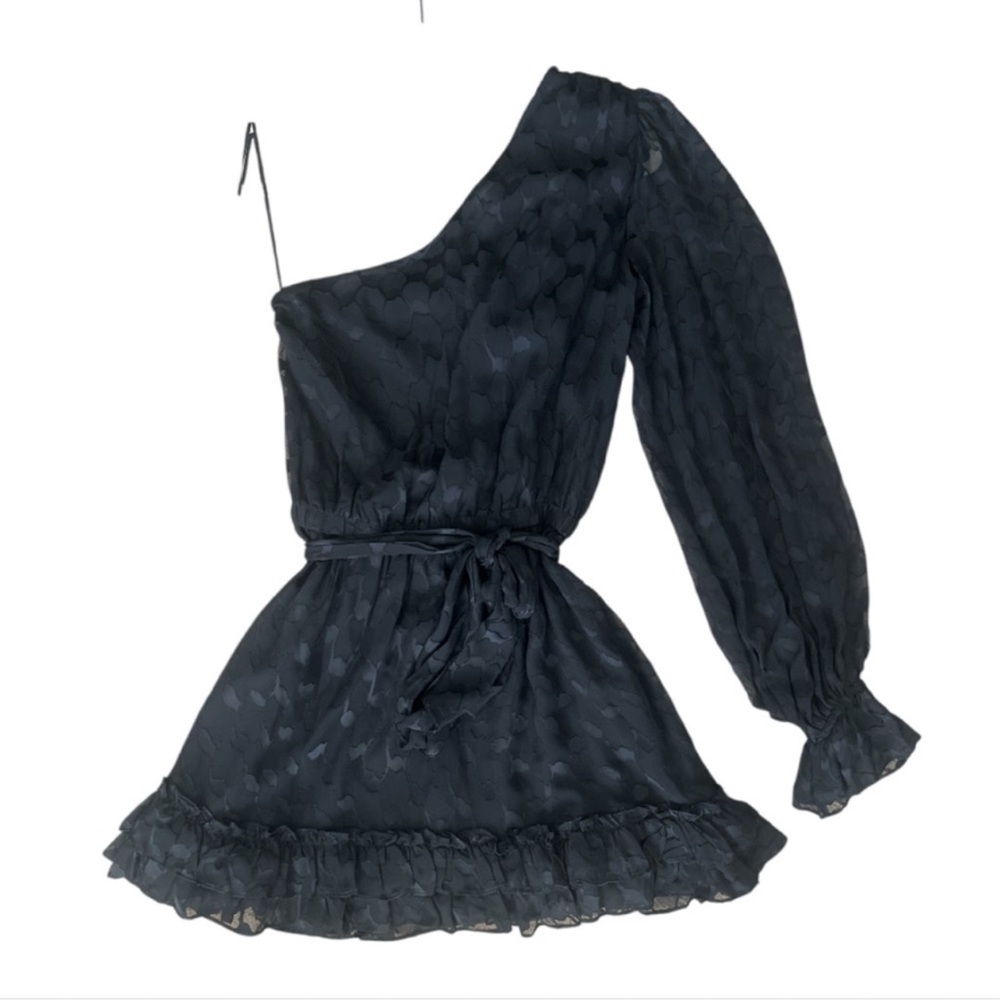 Ramy Brook Michelle One Shoulder Mini Dress Silk Blend Black Size 2 NWT